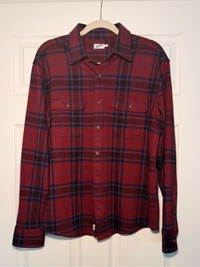 Men's Fair Harbor Red Plaid Button-Up Flannel Shirt